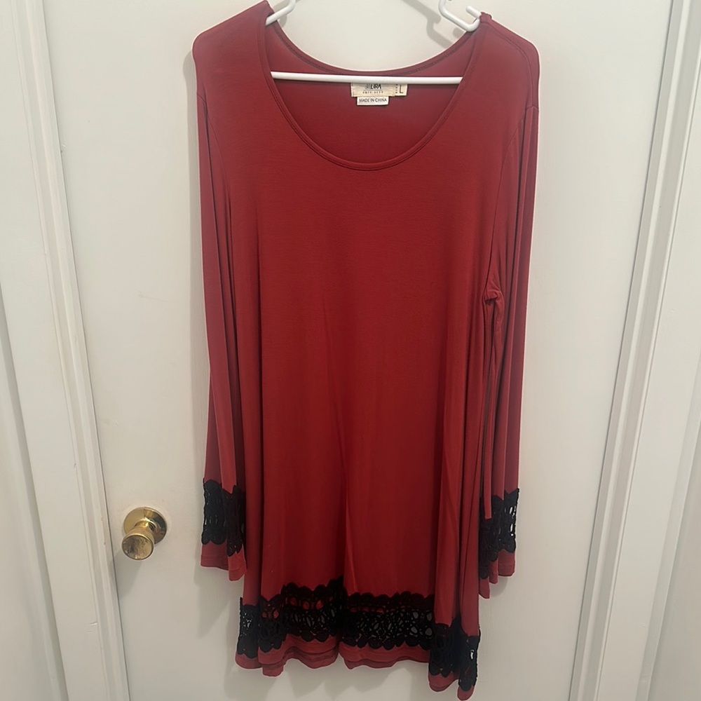 Umgee Red Dress with Black Lace Trim